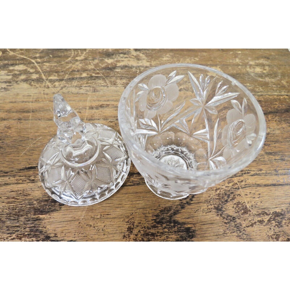 Vintage Crystal Creamer & Sugar Bowl - Etched Roses & Diamonds - Picture 8 of 8